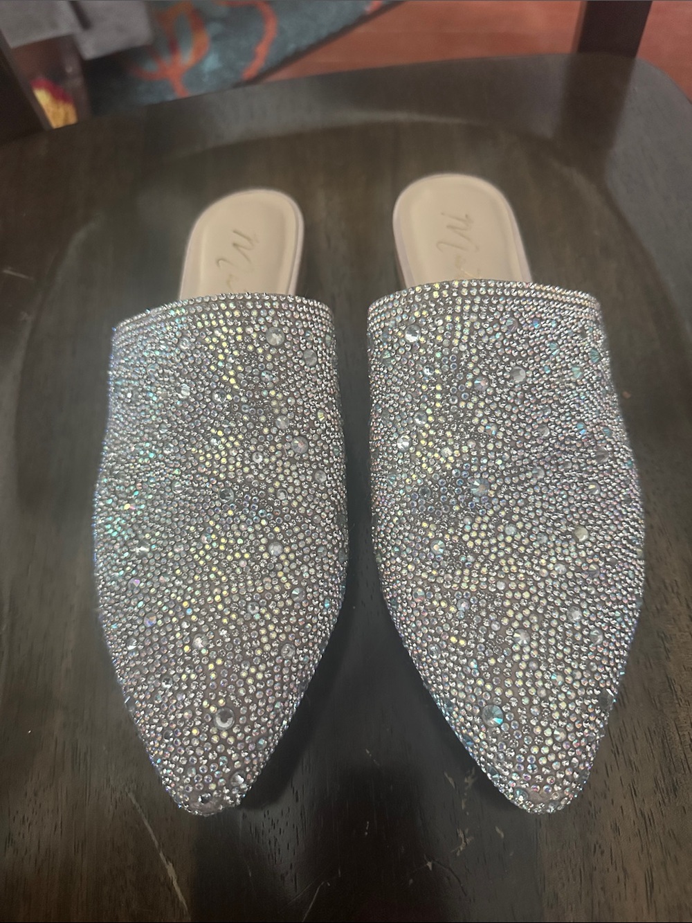 Matisse Crystal Embellished Silver Slip-On Mules Size 8